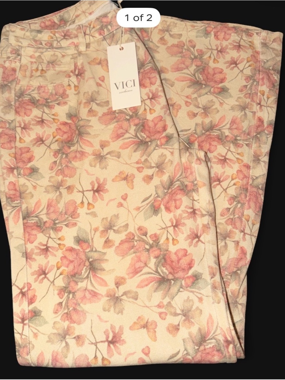 VICI Cream Floral Straight Leg Pants with Blush Pink Blooms